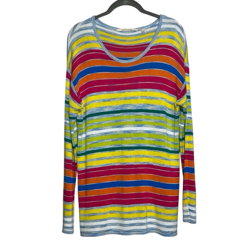Soft Surroundings Sweater Oasis Rainbow Stripe Tunic Pullover Womens Size Large